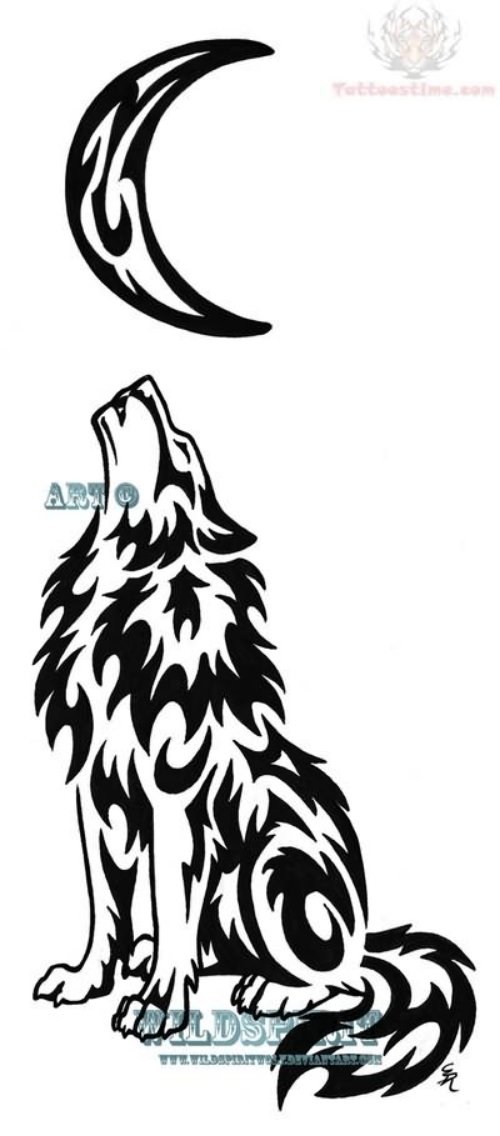 Wolf And Moon Tattoo Design