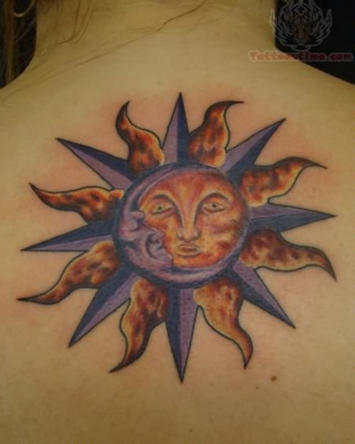 Suna And Moon Tattoo On Back
