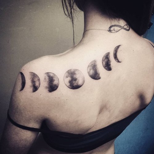 Moon Tattoos On Girl Upper Back