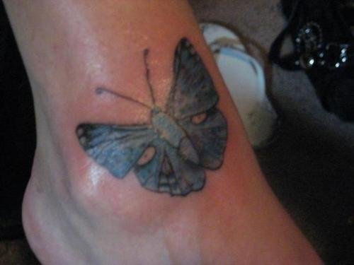 Ankle Color Ink Moth Tattoo