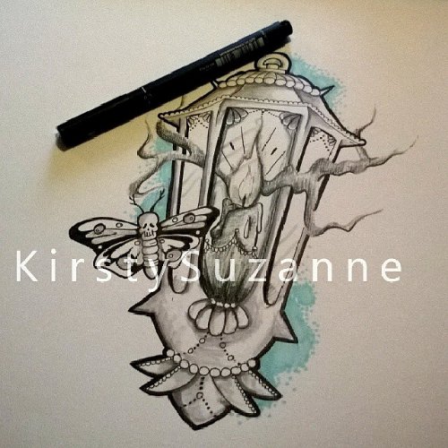 Cool Moth and Lamp Tattoo Design
