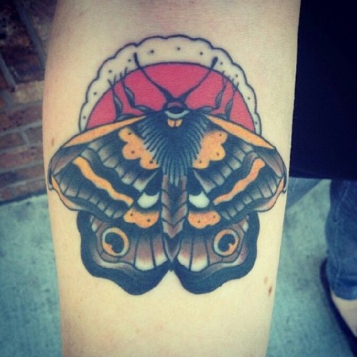 Colored Ink and Moth Tattoo Tattoo On Leg