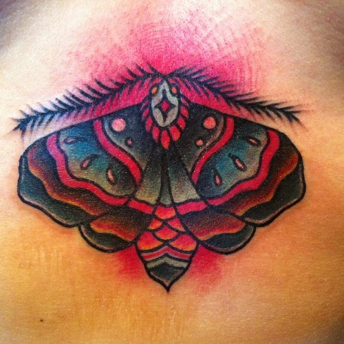 Black and Red Ink Moth Tattoo