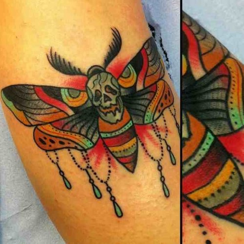 Skull Colored Moth Tattoo
