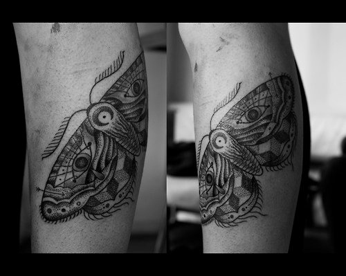 Unique Grey Ink Moth Tattoos