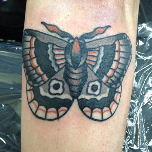 Black Ink Moth Bicep Tattoo