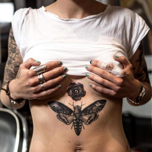 Amazing Flower and Moth Tattoo For Girls