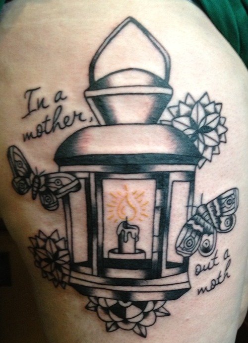 Moth Flower And Lamp Tattoo