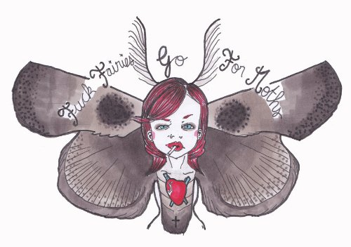 Smoking Girl Head Moth Tattoo Design
