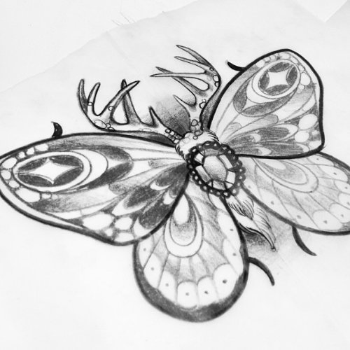 Trendy Grey Ink Moth Tattoo Design