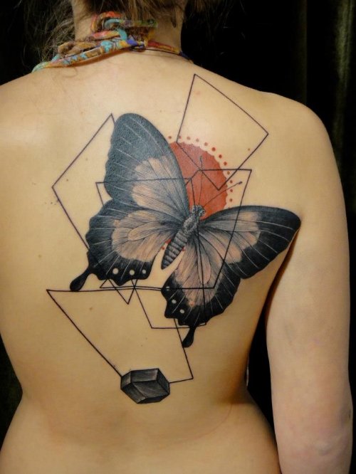 Back Body Moth Tattoo For Girls