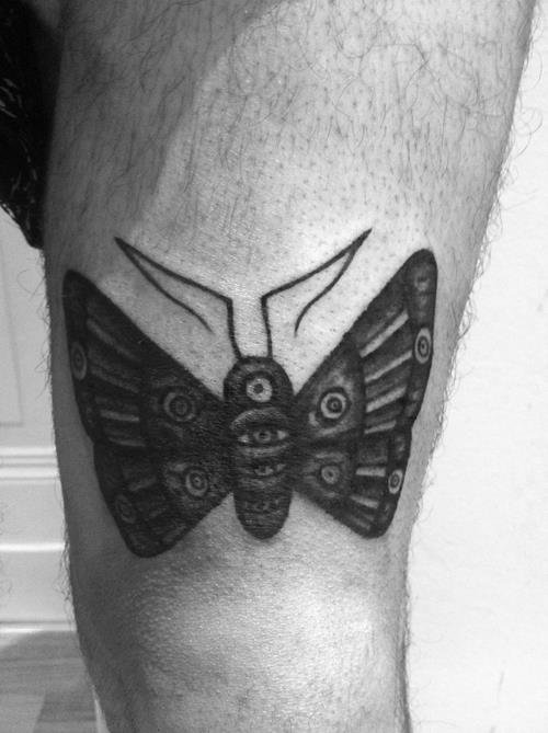 Dark Grey Ink Moth Tattoo