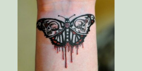 Wrist Grey Ink Moth Tattoo