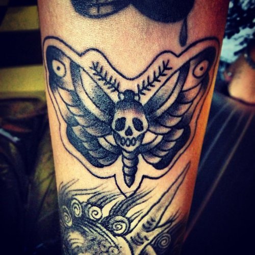Beautiful Death Skull Moth Grey Ink Tattoo