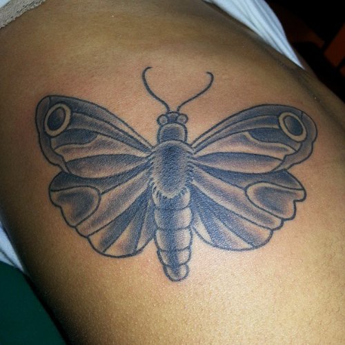 Stylish Dark Grey Ink Moth Tattoo