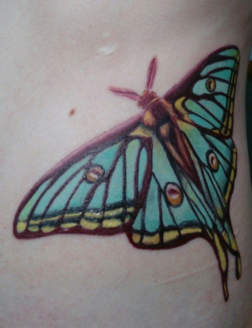 Blue Ink Moth Tattoo Design