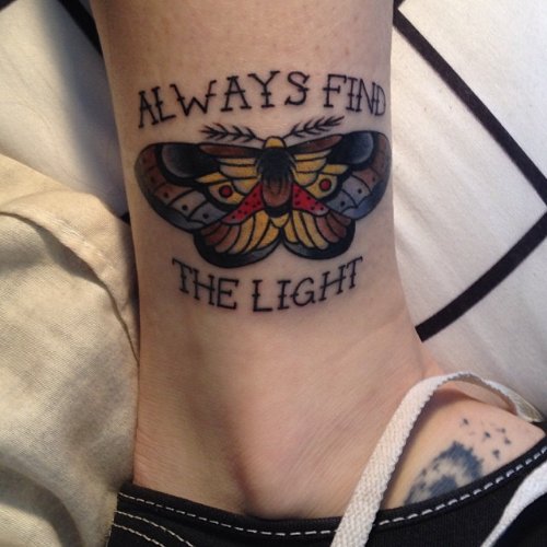 Always Find The Light – Moth Colored Ink Tattoo
