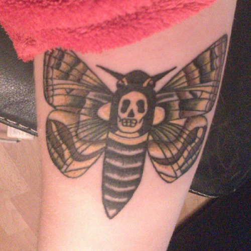Stylish Left Arm Grey Ink Moth Tattoo