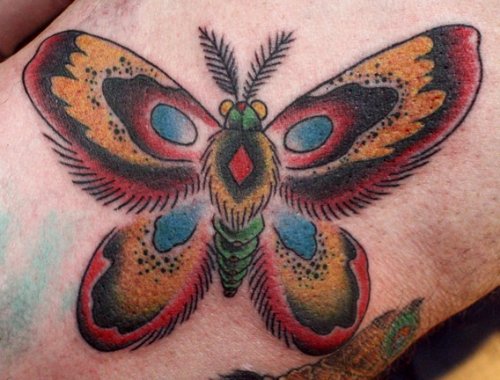 Fantastic Colored Ink Moth Tattoo