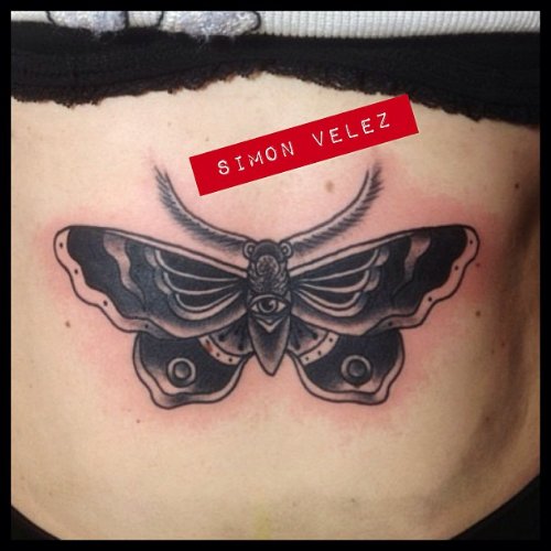 Dark Grey Ink Moth Tattoo For Girls