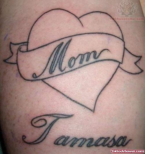 Heart And Mom Banner Tattoo