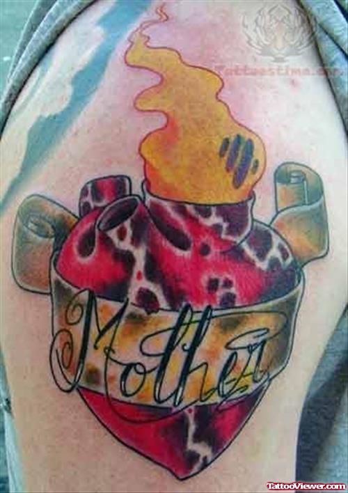 Burning Mother Heart Tattoo