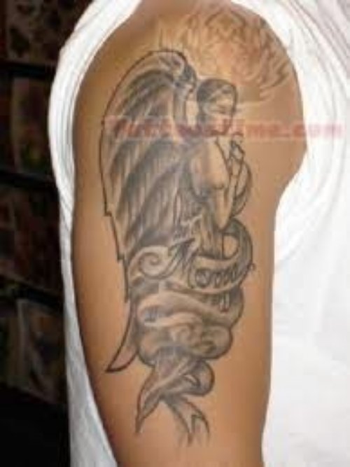 Mother Angel Tattoo On Biceps