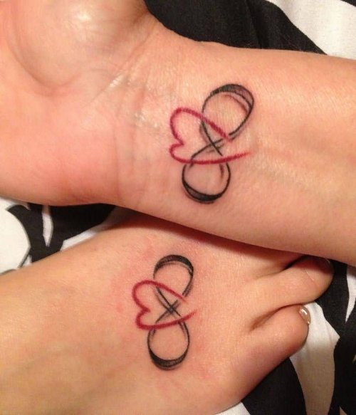 Heart and Infinity Mother Tattoos On Wrist And Foot