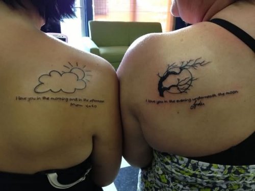Back Shoulder Daughter And Mother Tattoo