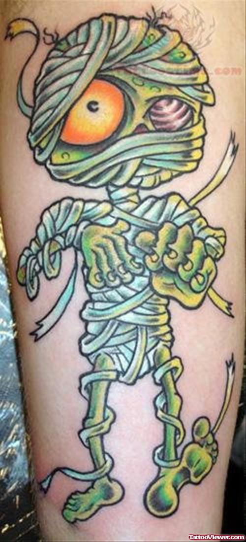 Green Ink Mummy Tattoo