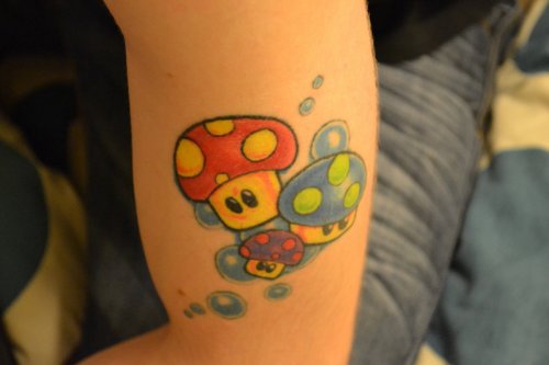 Mario Mushrooms Tattoos On Left Half Sleeve