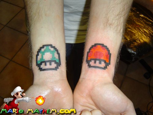 Mario Mushrooms Tattoos On Wrists
