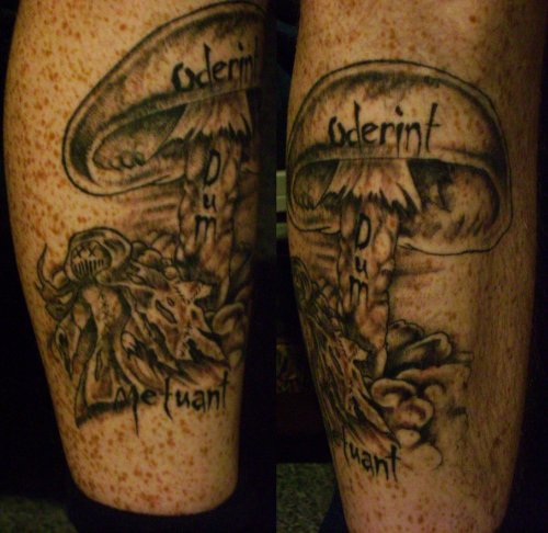 Oderint Grey Ink Mushroom Tattoos