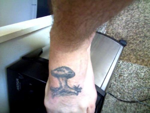 Left Foot Mushroom Grey Ink Tattoo For Men