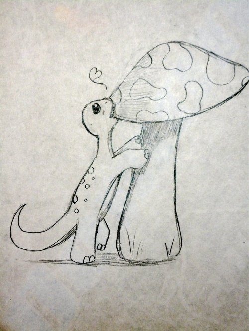 Dinosaur Eating Mushroom Tattoo Design