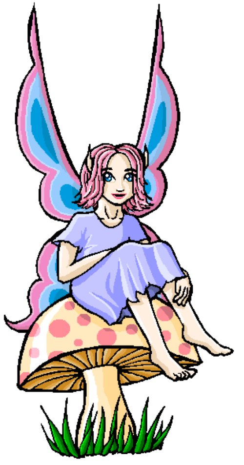 Color Fairy Girl Sitting on Mushroom Tattoo Design
