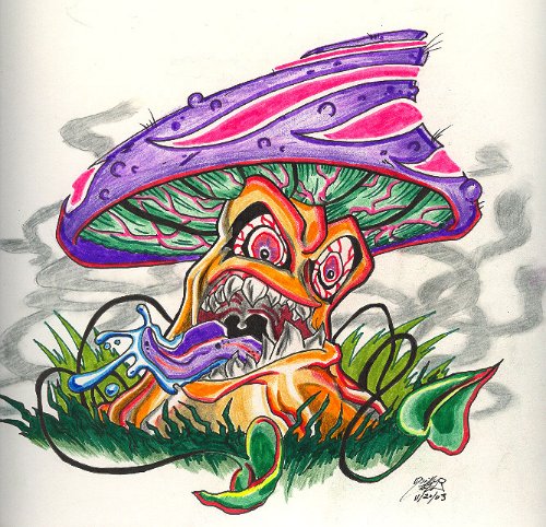 Colored Evil Mushroom Tattoo Design