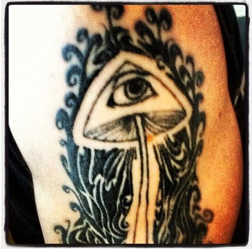 Grey Ink Mushroom Eye Tattoo On Side