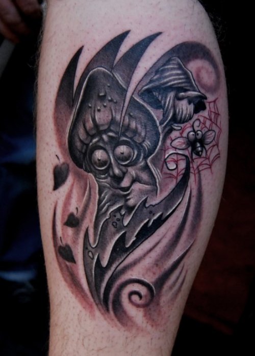 Dark Grey Ink Mushroom Tattoo