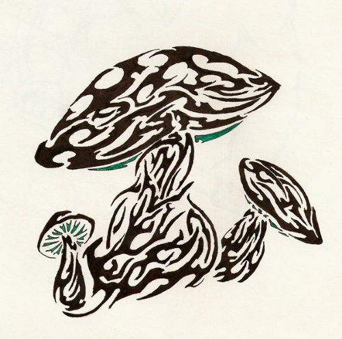 Wonderful Black Ink Mushroom Tattoo Design