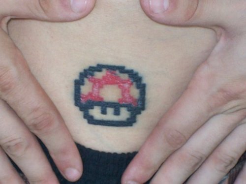 Red Ink Mario Mushroom Tattoo