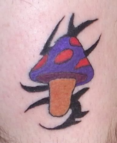 Tribal And Purple Ink Mushroom Tattoo