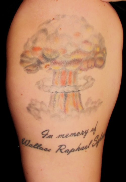 Memorial Color ink Cloud Mushroom Tattoo On Half Sleeve