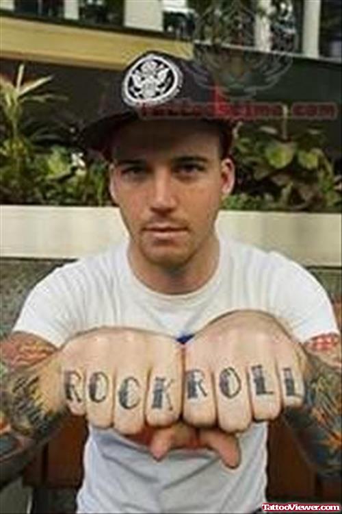 Rock Roll Tattoo On Fingers
