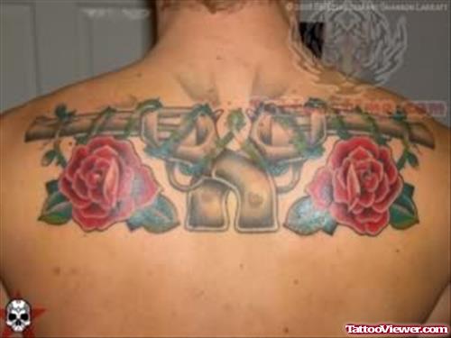 Music And Roses Tattoo On Back