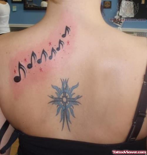 Music Notes Design Tattoo On Back