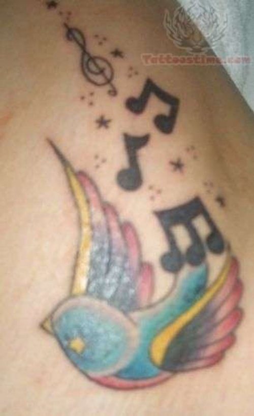 Bird And Music Tattoo