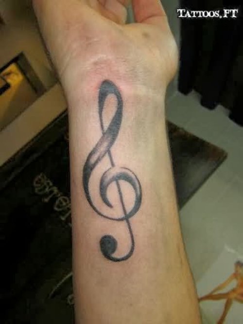 Grey Ink Music Tattoo On Forearm
