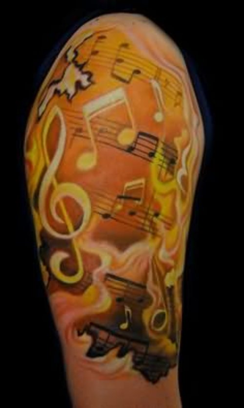 Color Music Tattoo On Right Shoulder