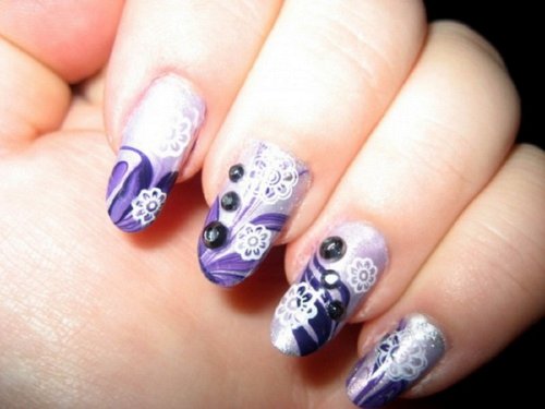 Purple Ink Nail Tattoos For Girls
